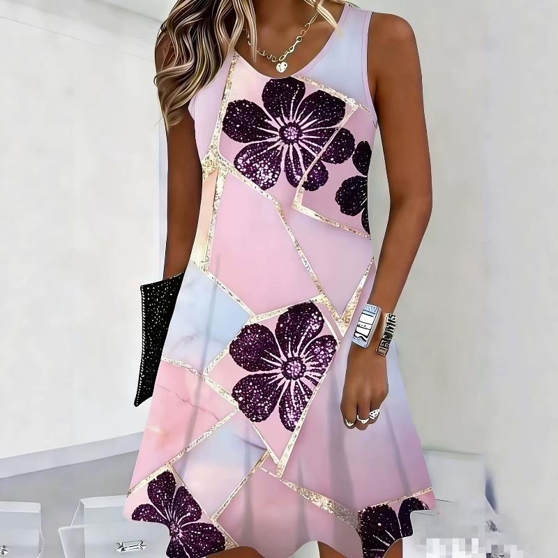 Large Size Women's Dress Summer 3D Printed O Neck Sleeveless Fashion Elegant Casual Comfortable Dresses