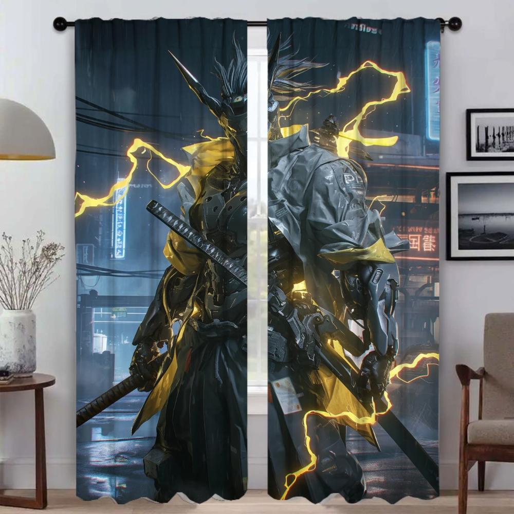 Thunder Ghost Warrior Curtains for Living Room Curtain for Room 2 Panel Halloween Decoration Partition Home Interior Curtains