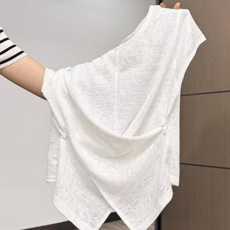 T Shirt Women Summer Oversize Linen Embroidered No Sleeve For Casual Fashion