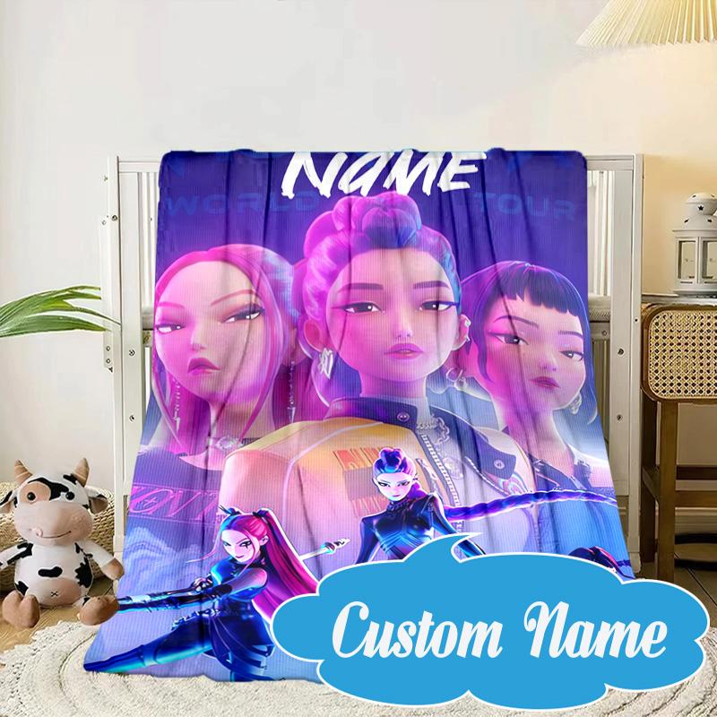 Custom Name Neon Future Heroes KPop Blanket bed sofa Blanket Flannel Blanket for Camping, Hiking, Picnic Essentials,gift for Fan family