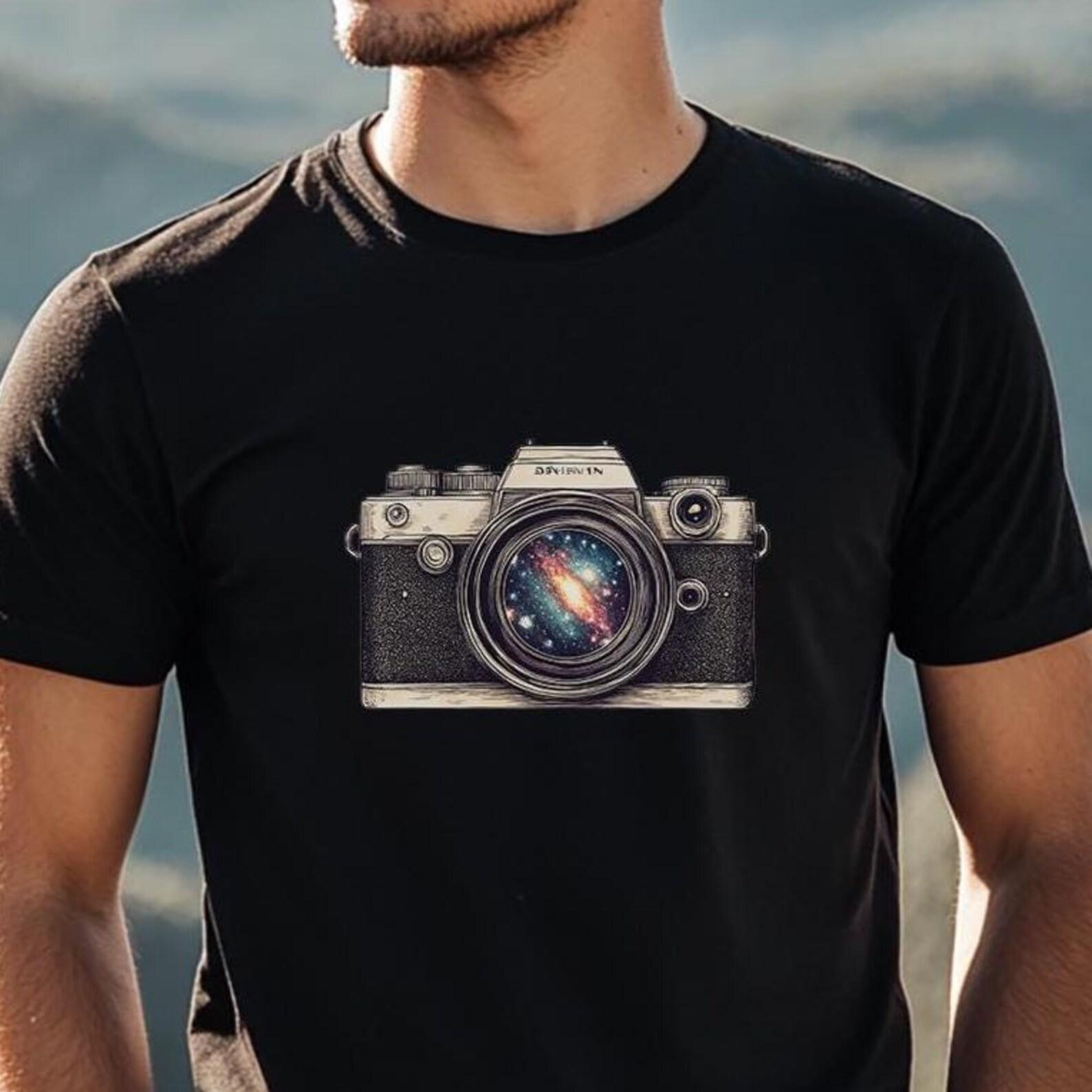 Vintage Camera T-Shirt, Retro Photography Design, Galaxy in the Lens, Gift for Photographers, Starry Sky Shirt, Universe Lover Tee 3XL