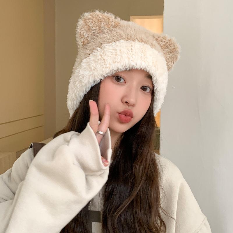 

Autumn and Winter Hats for Women Solid Color Versatile Knitted Wool Hats for Winter Warmth Cute Ear Pullover Hat Ear Protection Cold Hat New Average Size