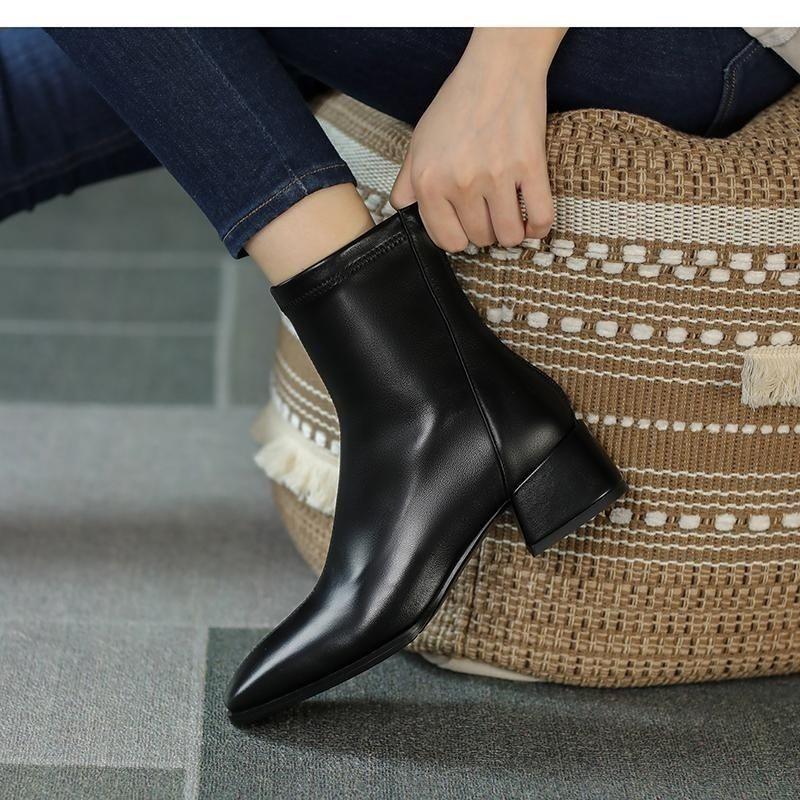 Damenschuhe 2026 Neue High Heels Quadratische Spitze Grober Absatz Kurze Stiefel Damen Herbst und Winter Kurze Stiefel Western Style Stiefel