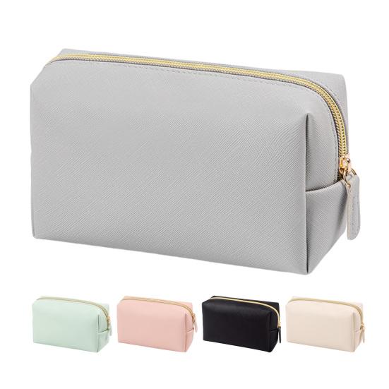 Portable Makeup Bag Faux Leather Cosmetic Bag Waterproof Solid Color Toiletry Organizer for Daily Use Travel Business Trip
