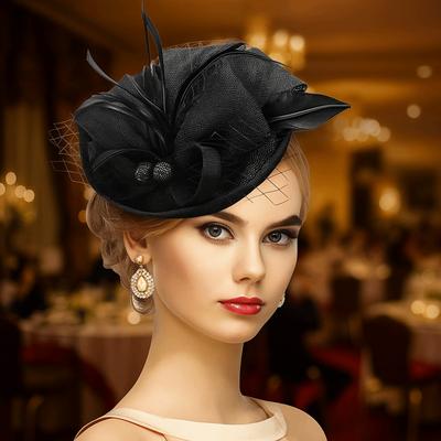 Elegantní Síťovaný Pásek do Vlasů na Čajový Dýchánek Nádherná Svatba Pokrývka Hlavy Peříčka Fascinátor Klobouk Taneční Show