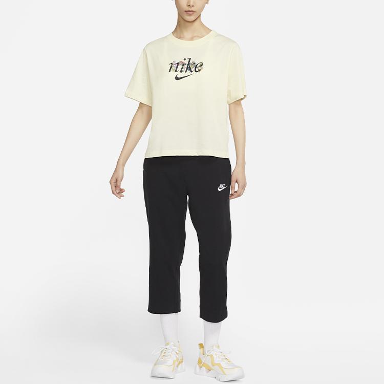 Nike Sportswear Casual Comfort Floral Embroidery Short Sleeve T-Shirt Women Tops Coconut-Milk DD1457-113