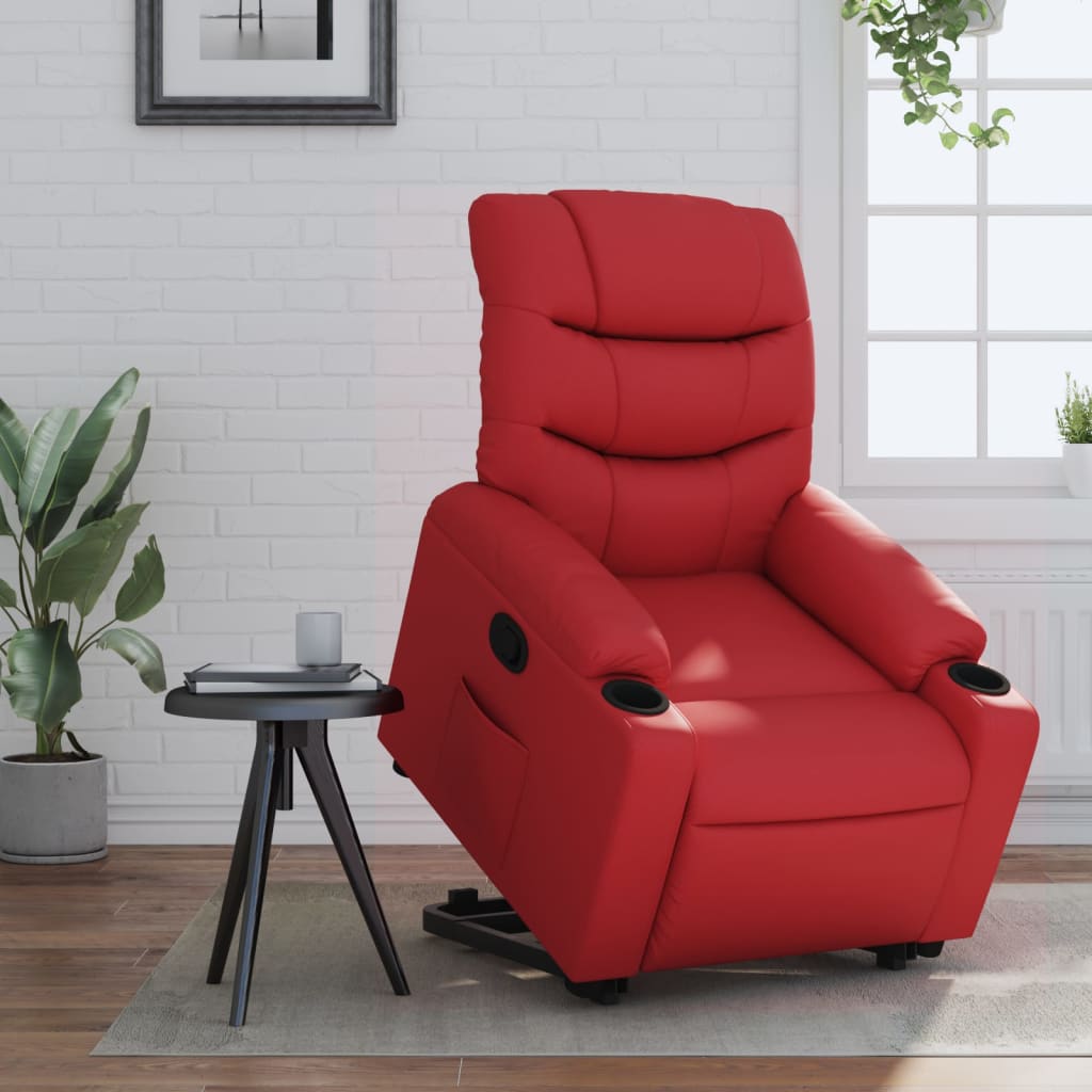 Recliner Chair with Lift Assist Red Artificial Leather