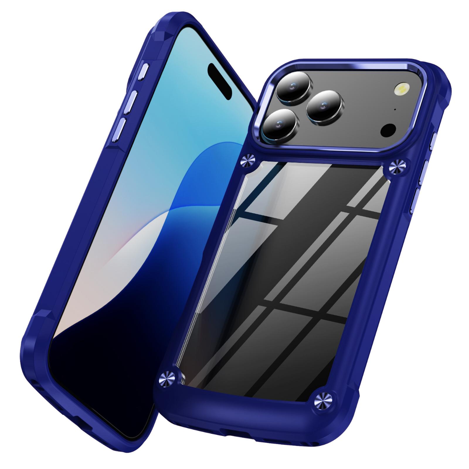 

For iPhone 17 Pro Max Case Anti-Drop Alloy Lens Frame PC+TPU Phone Cover Blue