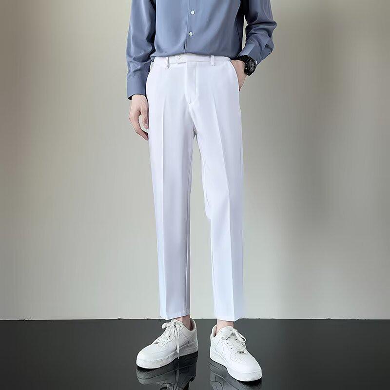 Men's Korean Style Slim Casual Nine-Point Trousers - Light Mature, High-Grade, Summer Drape, All-Match, Small Suit Design