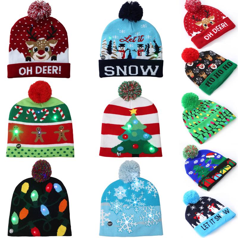 Xmas Knitted Beanie Hat Winter Warm Mens Ladies Women Ski Cap With Light Led