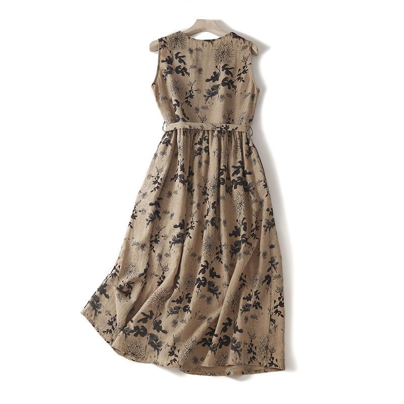 

Летнее винтажное свободное платье с круглым вырезом и без рукавов для женщин, талия, средняя длина 2XL