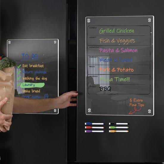 Acrylic Magnetic Memo Board Dry Erase Refrigerator Notepad with Strong Magnets Scratch-Resistant Planning Calendar for Kitchen Office