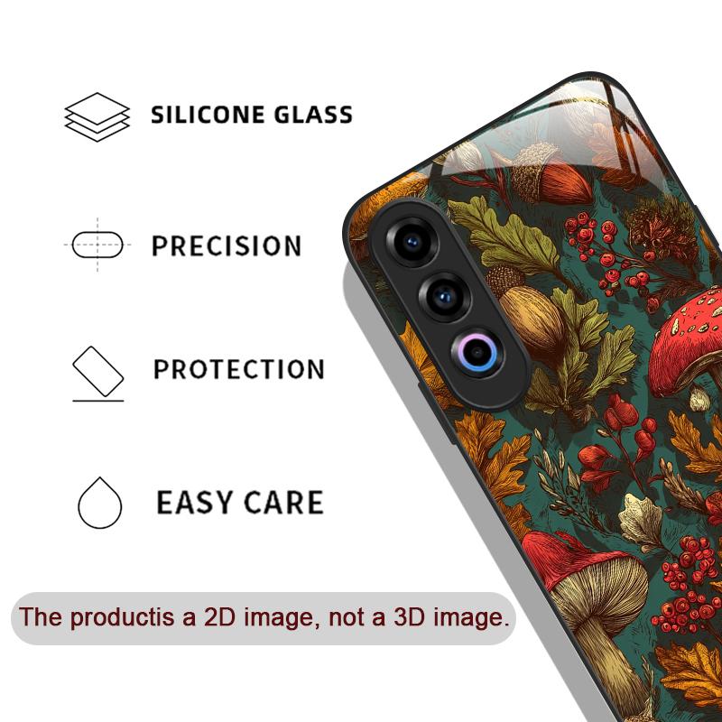 Creative Personality Mushroom Pattern Tempered Glass Phone Case for OnePlus 13R 12 11 10 9 Nord CE4 3 2 Lite ACE2 ACE3 Pro Cover