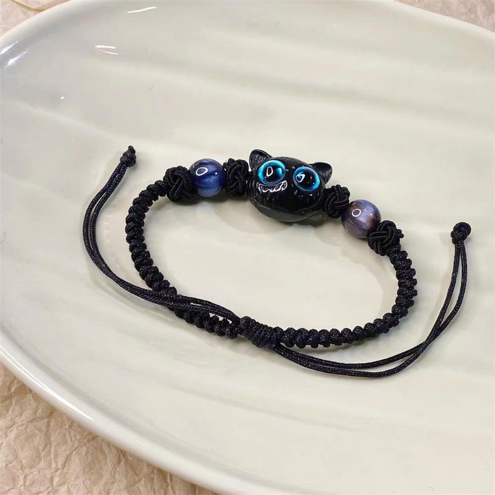 Cute Cat Couple Bracelet Imitation Wood Crystal Braided Children Bracelet Fashion Zircon Trendy Accessories