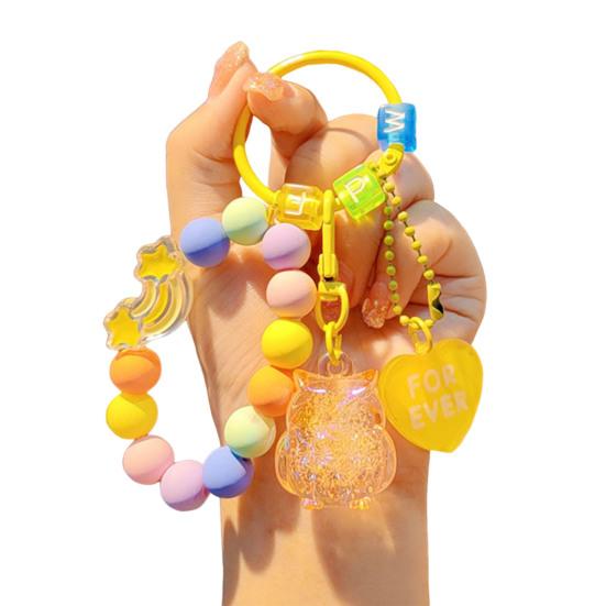 Beaded Phone Wrist Strap with Owl Bag Charm Anti-Lost Keychain Bracelet Lanyard for Cellphone Handbag Keys