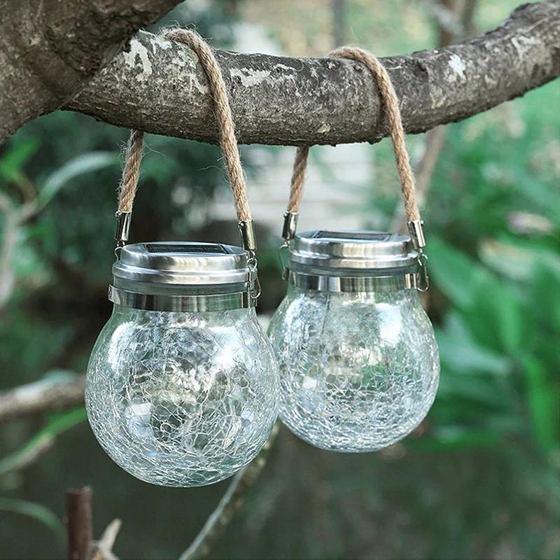 Outdoor Solar Cracked Mason Glass Wishing Light Landscape Garden Night Light Waterproof  Christmas Villa Decoration Lantern