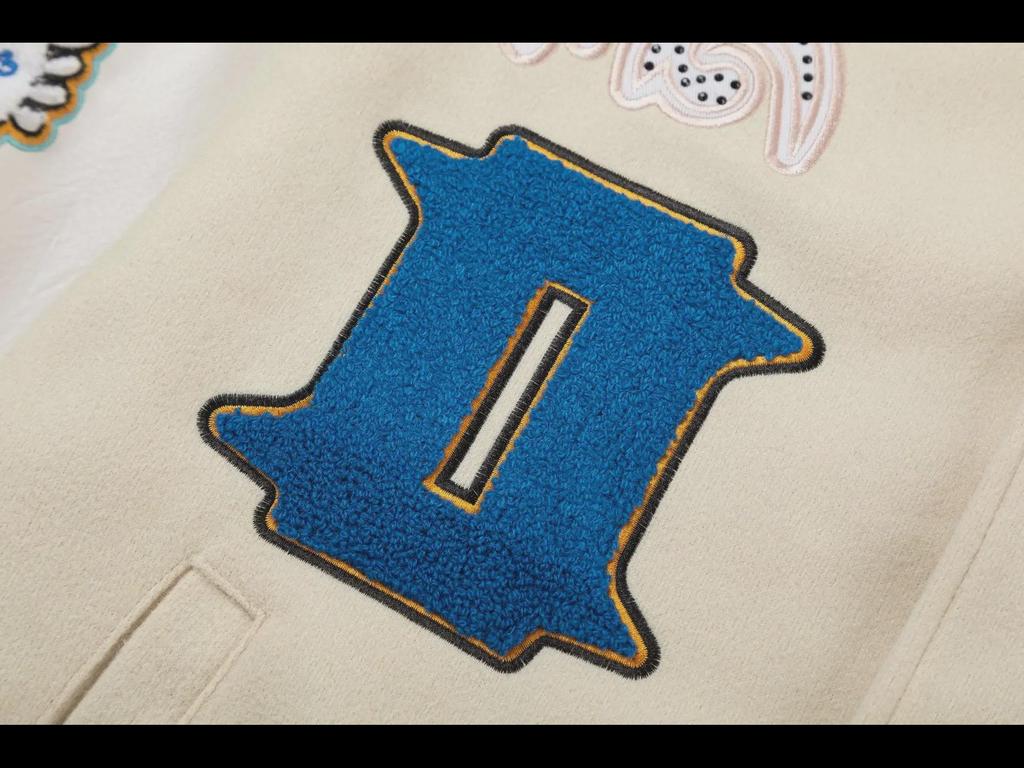 2024 Unisex OW Trojan Horse Letter Pattern Baseball Jacket - Spring/Autumn.