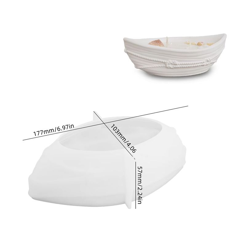AEE4-Candle Vessel Silicone Mold Oval Bowl Candle Boat Jar Molds Rope Pattern Epoxy Resin Storage Tray Plaster Mould