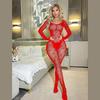 Fishnet Lingerie Bodysuit for Women Long Sleeve Low Neck Moon Pattern Bodystocking Jumpsuit Nightwear Intimate Outfit