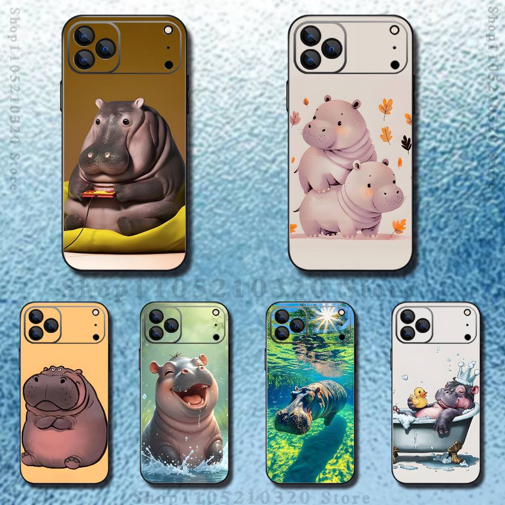 Cute Hippo Hippopotamus Phone Case For iPhone 17,16,15,14,13,12,11,Pro,Max,Plus,E,Air,Mini Protective TPU Cover