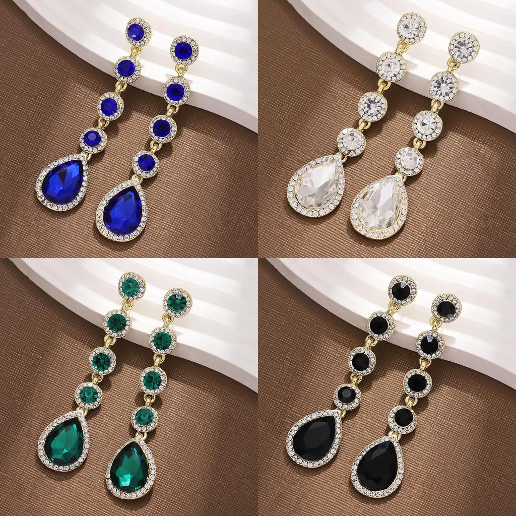 Boucles d'oreilles Goutte d'eau Style Français Vintage pour Femmes avec Détails Strass pour Soirée