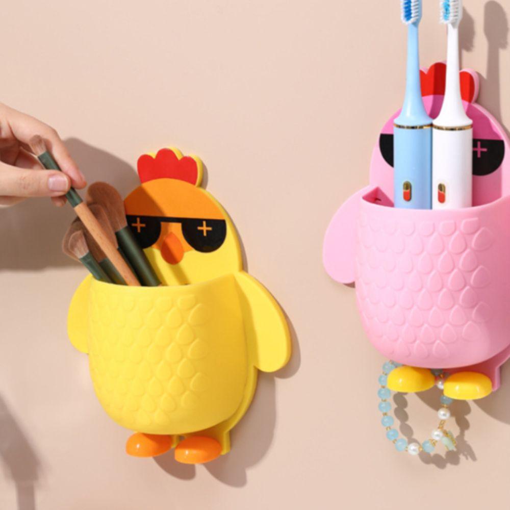 No Punching Toothbrush Toothpaste Holder Drainable Kitchen Hanging Basket Cute Bathroom Shelf