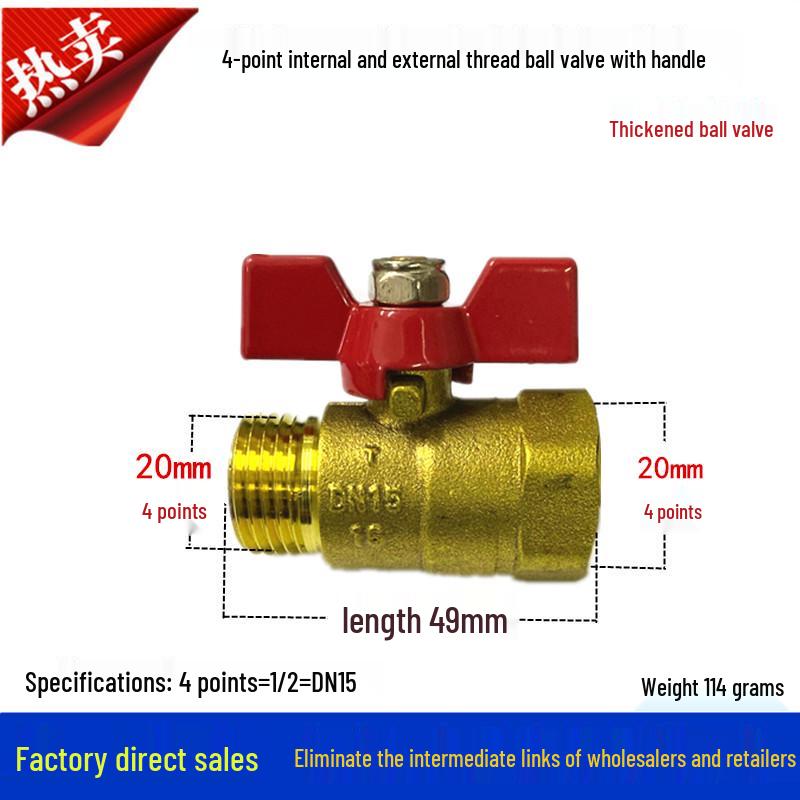 Copper Ball Valve with Butterfly Handle, Dual Thread, Pneumatic Water Valve, Sizes: 1/2", 3/4", 1" (DN8)