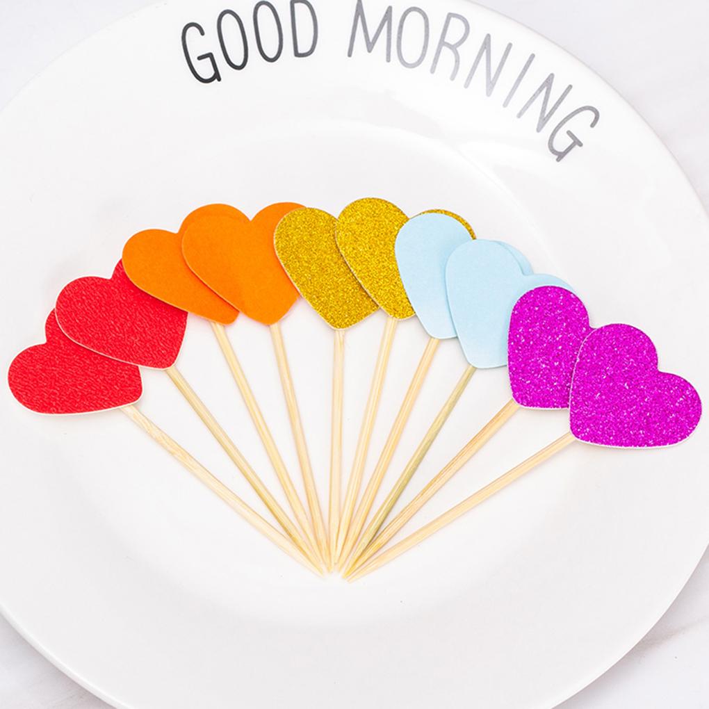 30pcs Bamboo Heart Bead Fruit Cocktail Picks Sticks Toothpick Decorations