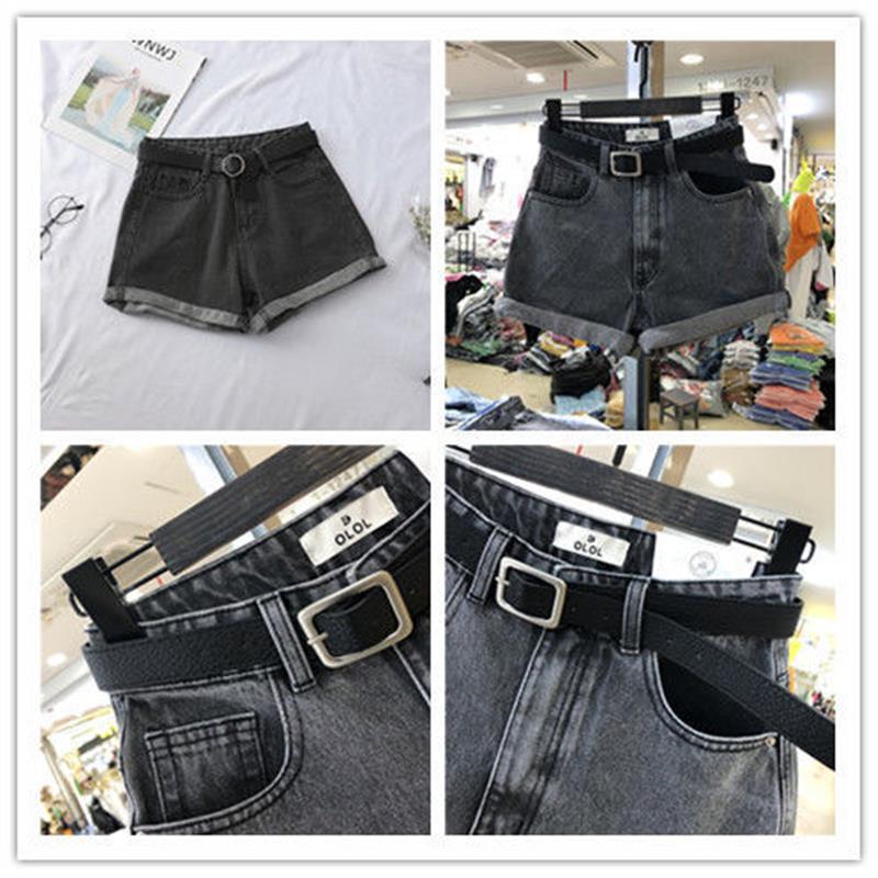 Dámské džínové šortky s vysokým pasem áčkového střihu - ohrnuté, volný střih, korejský styl na léto