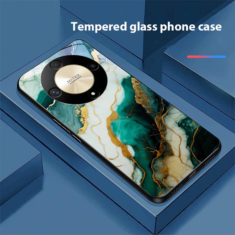 

Green Marble For Honor Magic 6 50 70 90 Lite X7b 200 Pro Nova 10 Nova 5T X6 P30 Pura 70 Ultra Tempered Glass Phone Case For honor X6