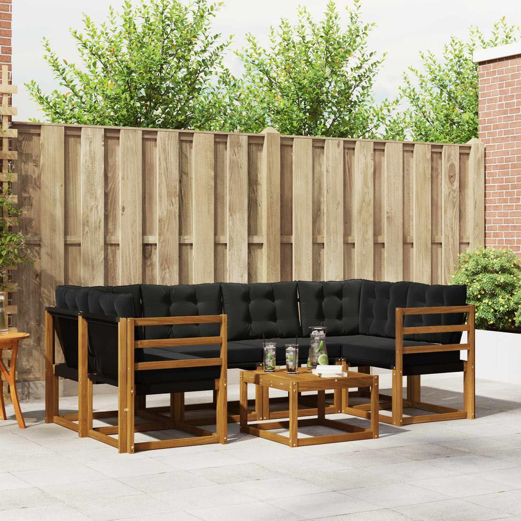 Outdoor Sofa Set with Cushions 7 pcs Natural and Black