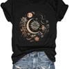 Women Mystical Moon and Sun Flower Shirt Vintage Wildflower T Shirts Boho Graphic Tees Short Sleeve Celestial Moon Tops