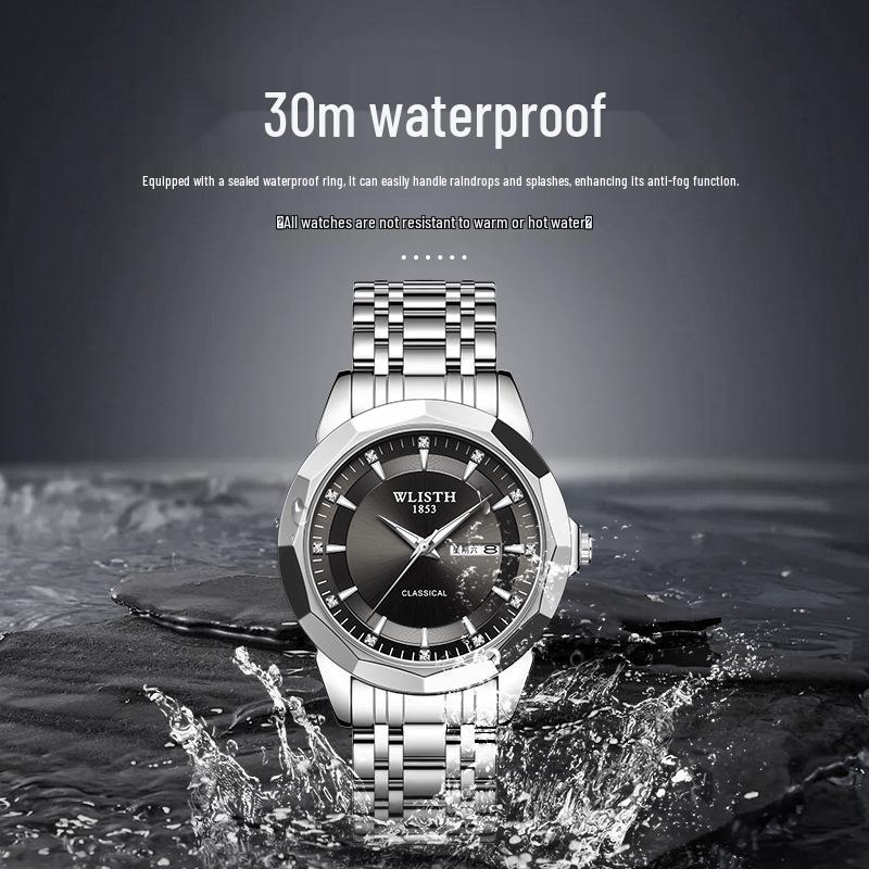 WOLIX Stylish Waterproof Couple's Quartz Watch with Stainless Steel and Calendar for Men & Women - Douyin Hot Seller