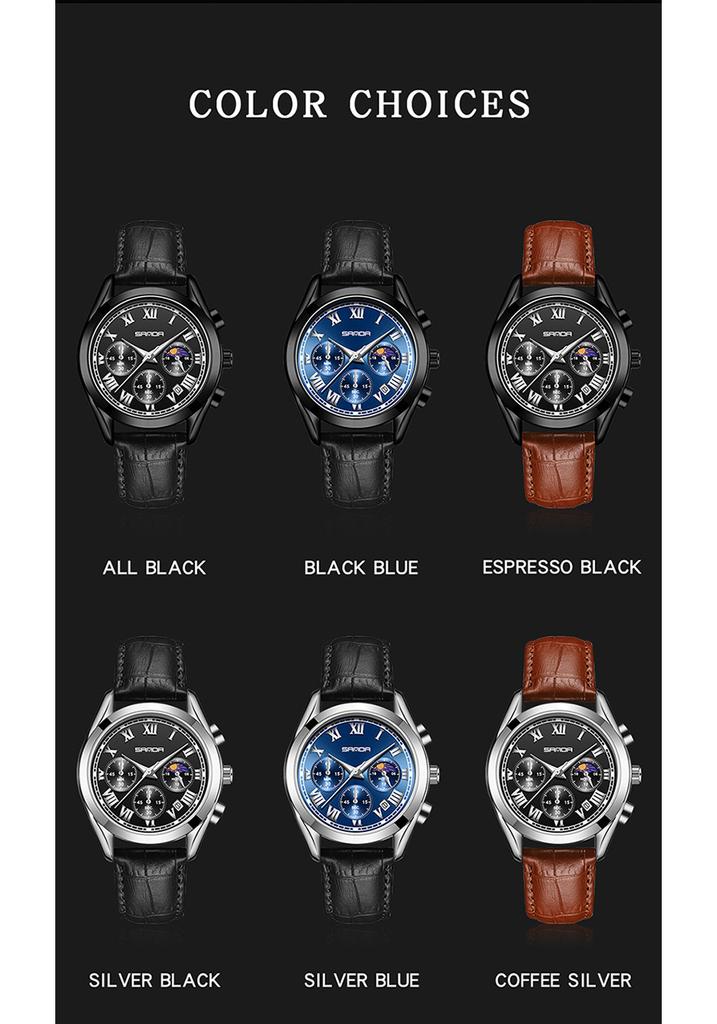 Fashion Sanda 5012 Top Brand Men's Quartz Watch Leather Strap Six-hands Dial Business Casual Creative Cool Clock Men Wristwatch