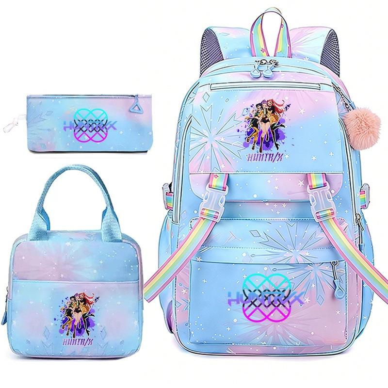 Huntrix Demon Hunters School Bag Meal Bag Pencil Bag Three-Piece Set Large Capacity Backpack Girls Elementary School Backpack
