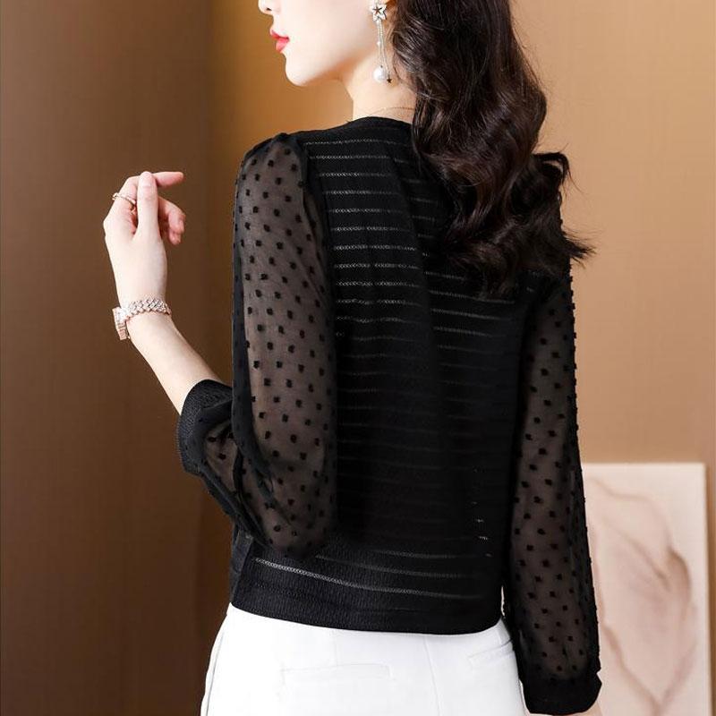 Korean Slim Shirring Drawstring Blouse Gauze Fashion V-Neck Spring Autumn New Commute Female Clothing Casual Long Sleeve Shirt