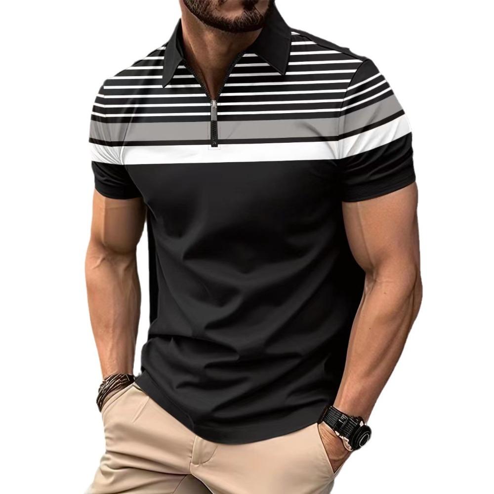 Men's Casual Polo Shirt with Collar and Zipper T-shirt Top