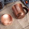 Vintage Pure Copper Coffee Cup,With Lid Mug Moscow Mule Tumbler Thickened Hammer Texture Woven Handle 500 Ml Beer Mug,Tableware