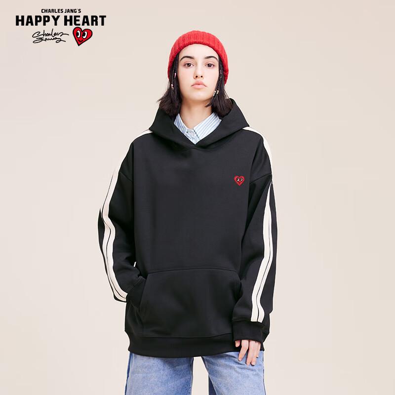 Charles Peach Heart Love Embroidery Hooded Sweatshirt