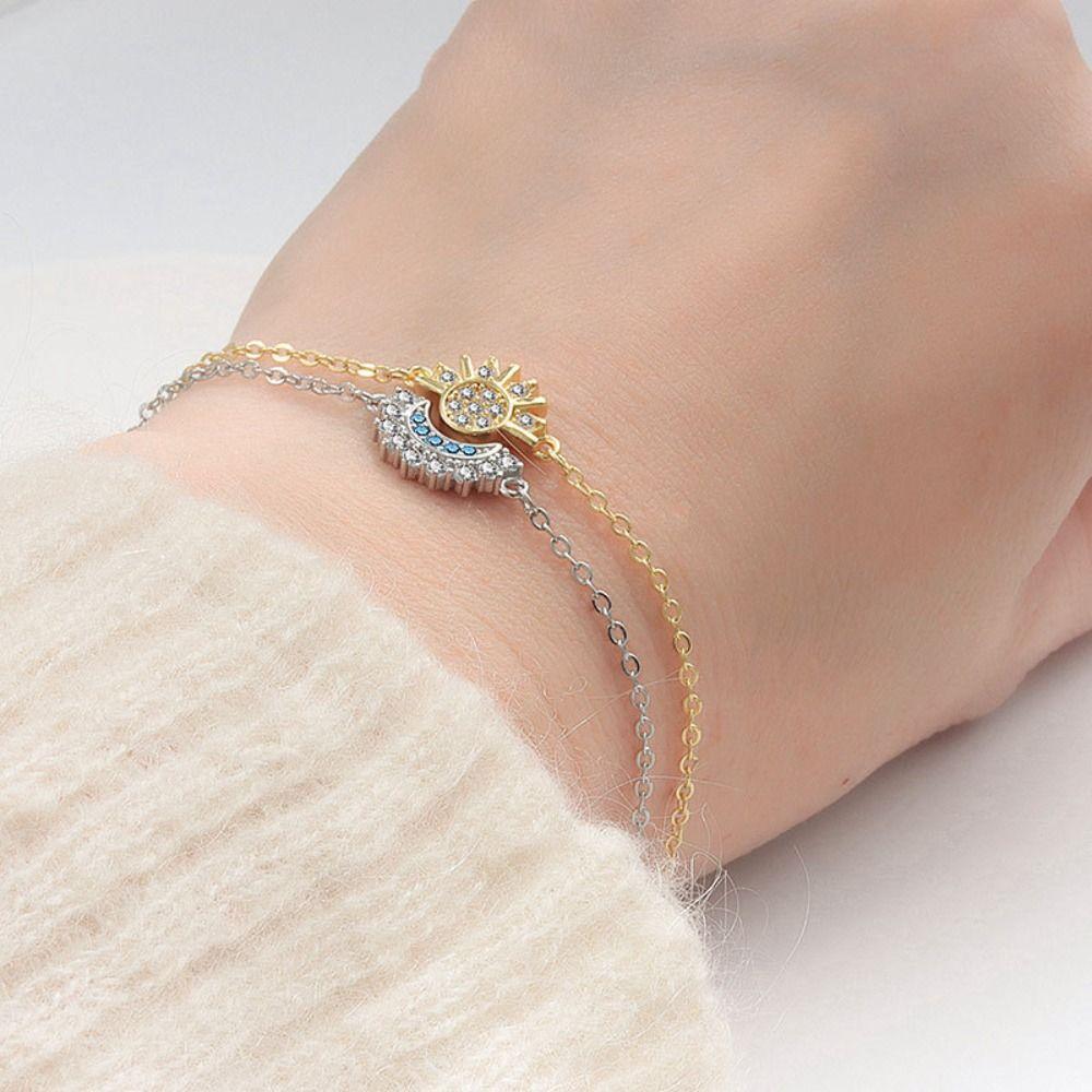 Sparkling Sun and Moon Bracelet Set Adjustable Bangle Creative Couple Bracelets  For Women Men