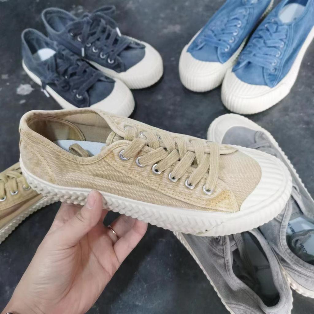 Washed retro cookie shoes with lace up soft and comfortable vulcanized shoes canvas low cut canvas shoes women's shoes