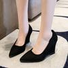 Shallow Pointed Toe Women Shoes Wedges Suede High Heels Fashion Shoes  Trend Designer Dress Party Winter Femme