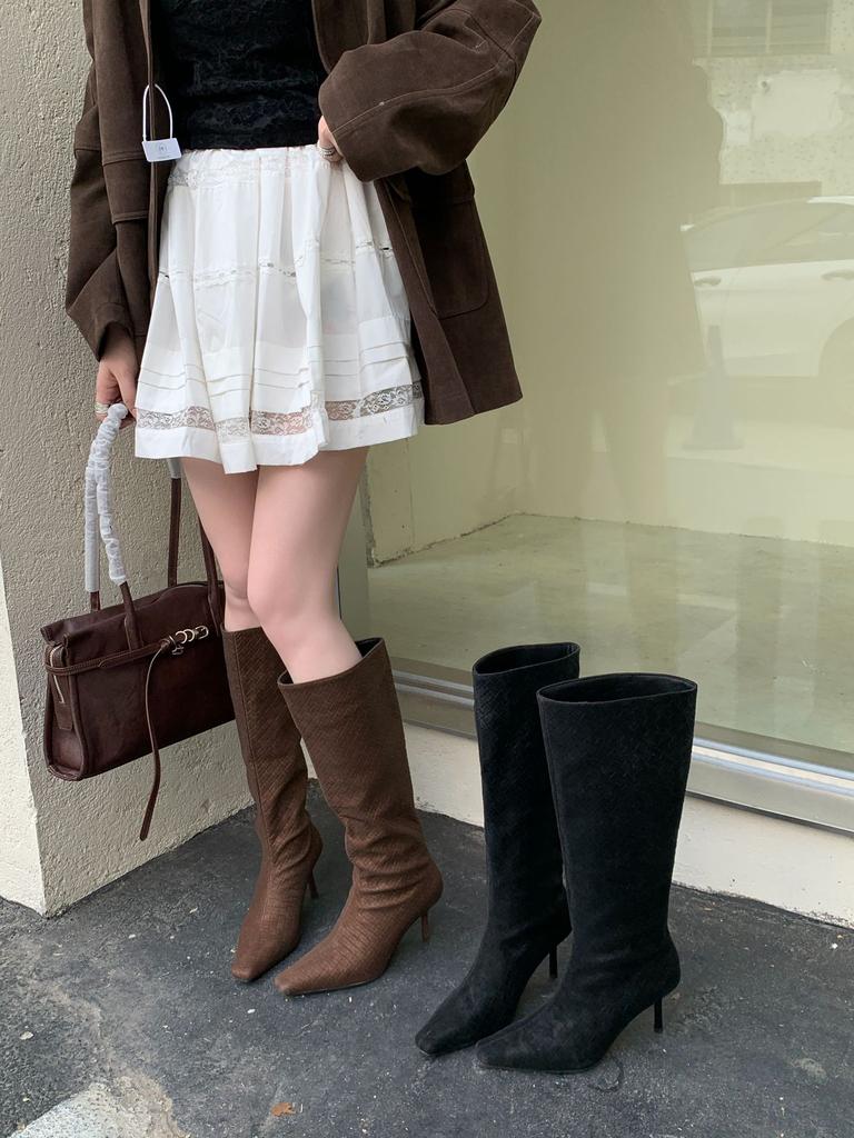 2025 Autumn and Winter New European and American Suede Square Heel High Heel Temperament French Fashion Sexy Beautiful Women Boots