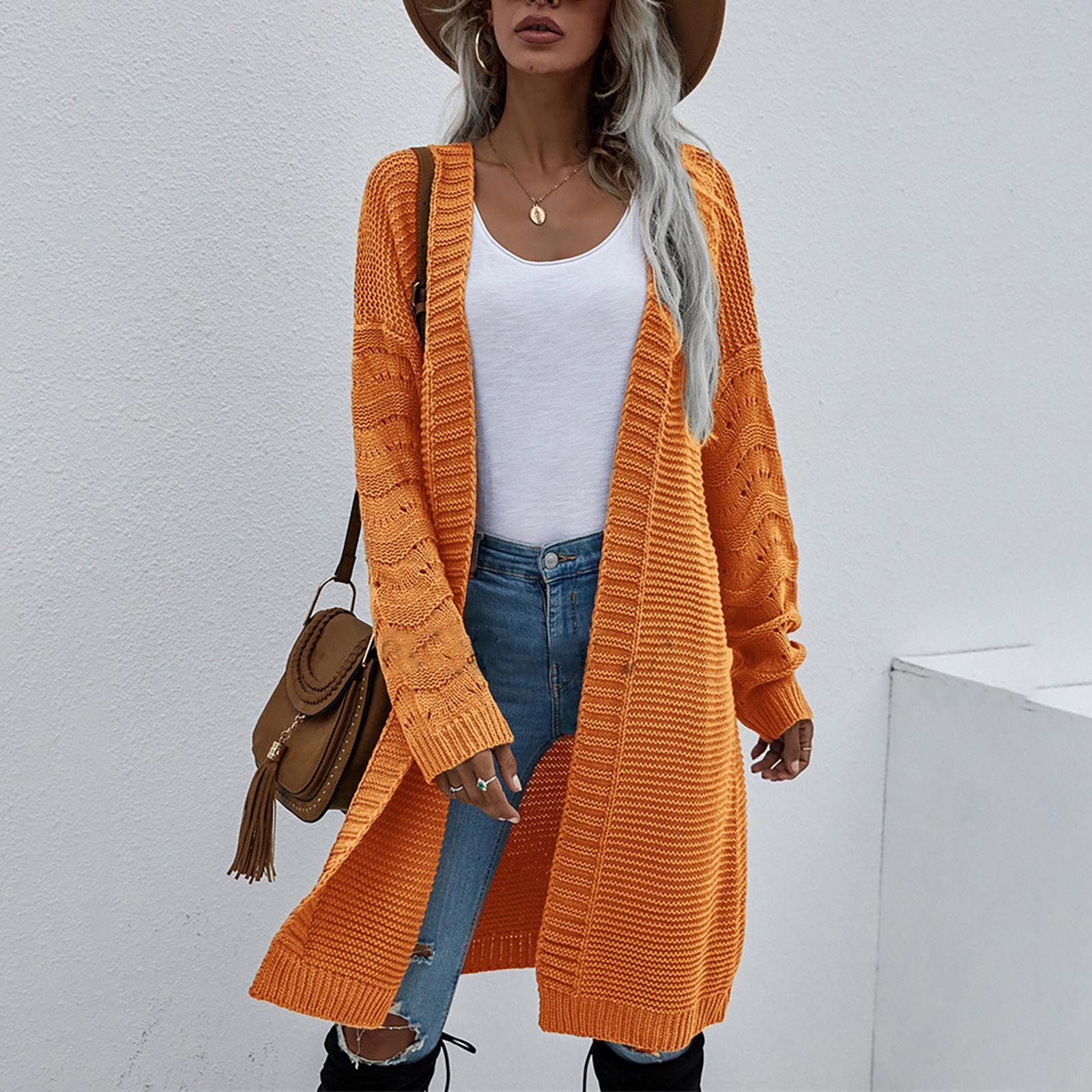 

Женский однотонный вязаный темпераментный модный свитер с длинными рукавами, кардиган, пальто L жёлтый