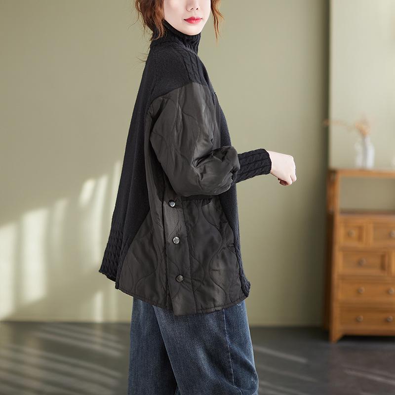 Women's European Style High Neck Faux Two-Piece Sweater, Winter 2022 Fashion, Thick & Loose, Age-Reducing Design.