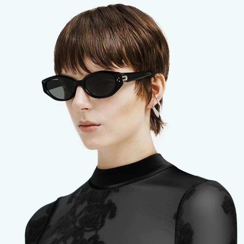 Trend Clear Gray Cat Eye Oval Sunglasses  Women Brand Design Rivets Sun Glasses Cateye Frame Men Shades Eyewear Female Uv400