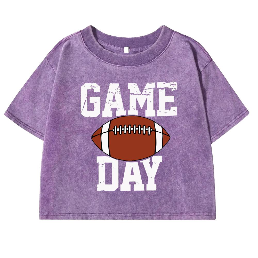 Game Day Rugby Letter Graphic Print Female T-Shirts Washed Fitness Crop Top Clothing Cotton Quality T Shirt