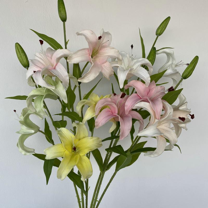 Long Pu Threehead Lily Artificial Flower Decor For Home And Photography Displays