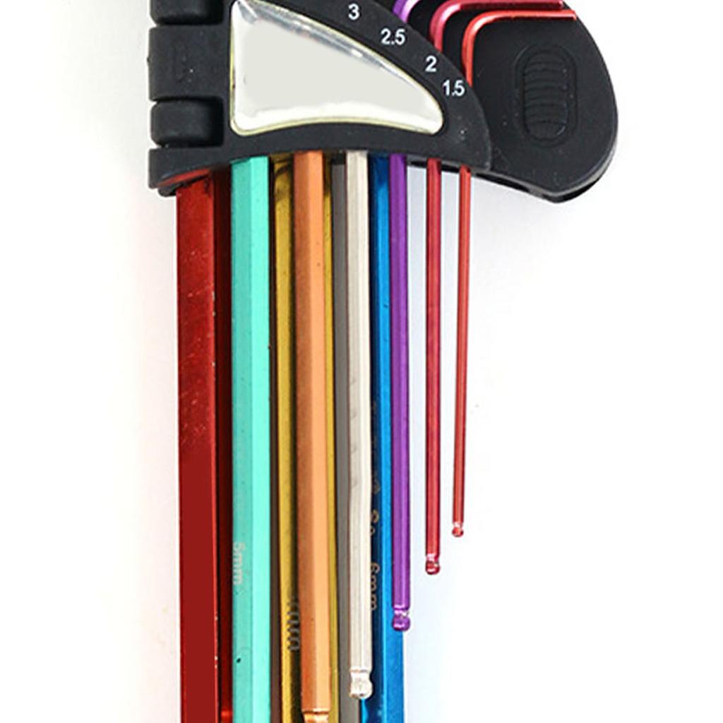 9Pcs Hex Wrench Star Key Ball End Metal Long Arm Metal Key Tool Set Kit for Repair