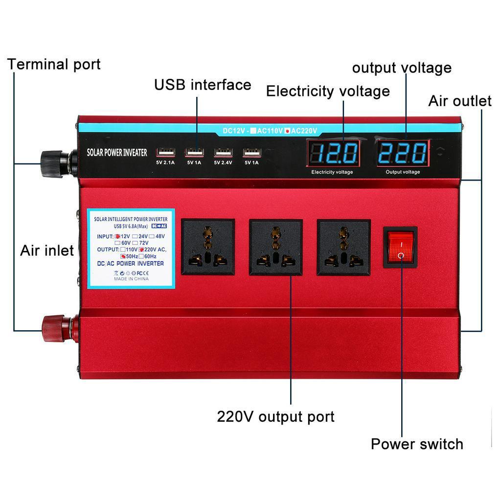 10000W LED Display Car Inverter Power Inverter Peak Auto 4 USB Port Converter Transformer Modified Sine Wave